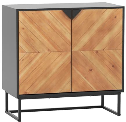 KOMFOTTEU Armadio credenza a 2 ante, angolare in legno con gambe in metallo e protezione antiribaltamento, mobile da cucina a libera installazione per sala da pranzo e soggiorno, ingresso (Nero)