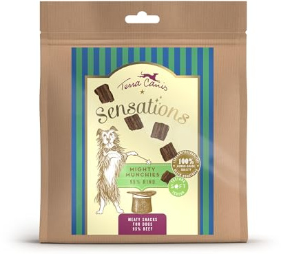 Terra Canis Sensations – Mighty Munchies 90 g I mjuk konsistens och särskilt smakrik I Premium Snack för hundar i 100 % livsmedelskvalitet Alla råvaror I spannmålsfri och glutenfri (nötkött)