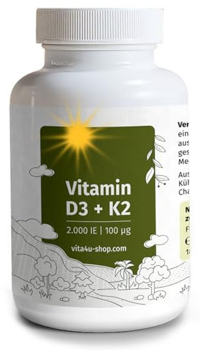 Vitamin D3 2000 I.E. mit 100μg Vitamin K2 All-Trans-MK7-180 vegetarische Tabletten - Depot: 1 Tablette pro 2 Tage