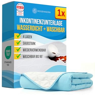 Rosenkern® Inkontinenz Bettunterlage 90x150 cm - [SEHR Weich & Saugstark] - Inkontinenzunterlage Waschbar - [Wiederverwendbar] - wasserdichte Matratzenauflage - [Kinder & Erwachsene]