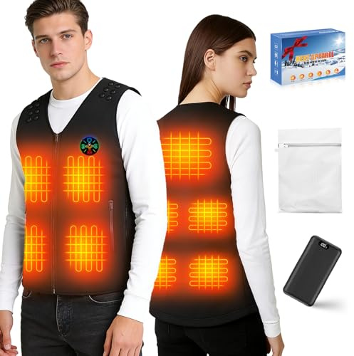 Evolpor Upgraded Heated Vest for Women and Men with 20000mAh Power Bank, Lightweight V-Neck Heated Heated Gilet with 3 Temperature Levels, Washable Winter Heated for Hiking, Outdoor, Skiing