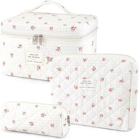 LIULINY 3 Pezzi Borsa Trucco Floreale, Borsa da Viaggio per Il Trucco da Donna, Beauty Case da Viaggio da Floreale, Beauty Case Morbido Makeup Bag, Makeup Bag Organizer, per Viaggi Outdoor (Rosso)