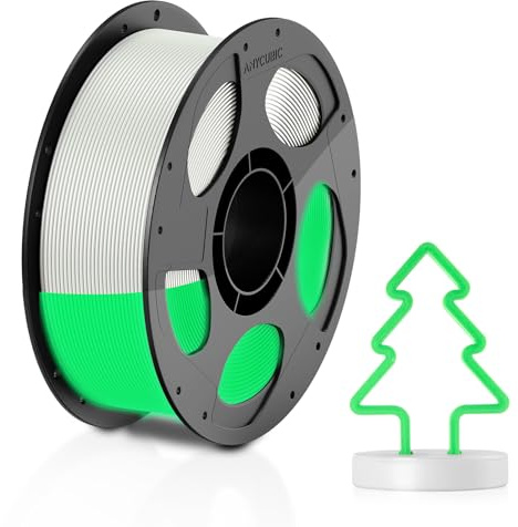 ANYCUBIC PLA Filamento Luminoso, Filamento Glow In The Dark, 120 Minuti di Luminosità Continua, Identificazione Intelligente, Bobina da 1 kg di PLA per Stampanti 3D, Bianco (Verde al Buio)
