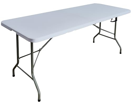 Yaangagpe 6FT White Heavy Duty Rectangular Folding Trestle Table - 4cm Thick Tabletop,180x74x74cm - Dual Indoor & Outdoor Use with Carry Handle - Perfect for Camping, Picnics, Parties, BBQs