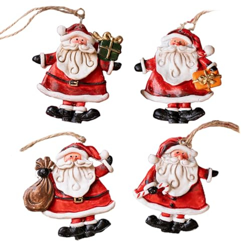 Fictory julprydnadsset, 4 st harts jultomten och snögubbe-figurer, små hängande dekorationer för julgran och högtid heminredning