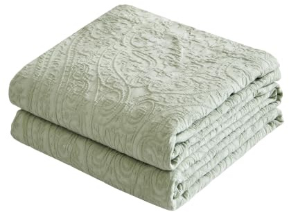 Talasily Tagesdecke 100% Baumwolle 220x240cm, Paisley-Jacquard-Decke, Kuscheldecke Boho Decke Sommedecke, kuschelige Sofadecke & Bettüberwurf für Wohnzimmer Grün