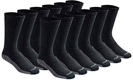 Dickies Men's Dri-Tech Original Moisture Control Crew Socks, Available in M-XXL (6, 12, 18 Pairs), Black (12 Pairs), X-Large