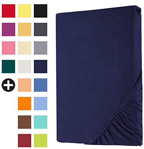 Heim24h Spannbettlaken 140x200cm bis 30 cm, Marineblau, 100% Baumwolle Bettlaken, Öko Tex Zertifiziert Jersey Spannbetttuch