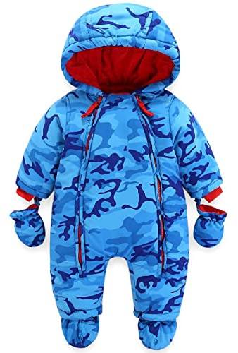 JiAmy Bambino Tute da Neve con Guanti e Scarpe Ragazzi Inverno Pagliaccetto con Cappuccio Caldo Set di Abbigliamento 3-6 Mesi