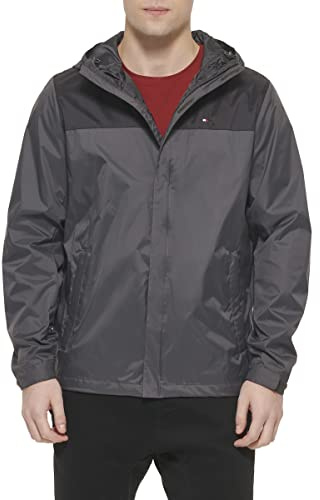 Tommy Hilfiger Men's Lightweight Breathable Waterproof Hooded Jacket, Black, XXX-Large