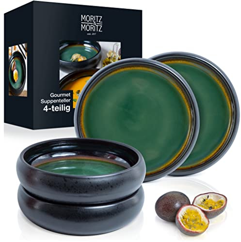 Moritz & Moritz SOLID 4x Suppenteller Steinzeug 19cm - Bowl Schüssel aus Steinzeug für Suppe, Nudeln, Salat oder Müsli