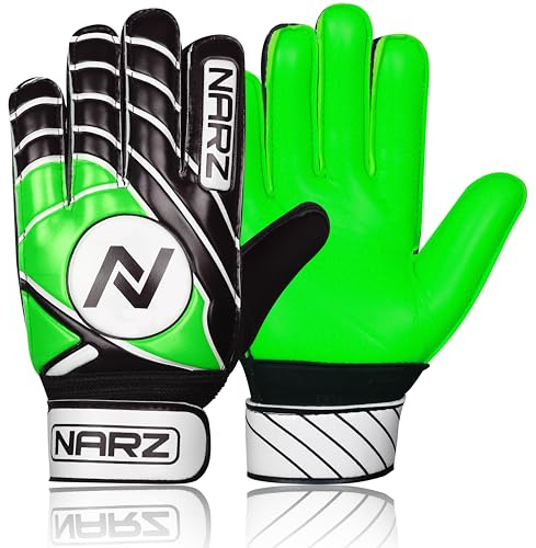 NARZ Fussball Torwarthandschuhe Kinder mit super Grip Latex mit stoßdämpfender Polsterung zum Schutz der Handflächen und Finger, Kinder-fußball Handschuhe für Jungen und Mädchen (3, Grün)