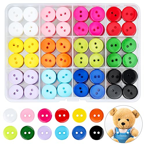 300 Pcs Mixed Buttons Round, 12 Color Resin Button（15mm, 2 Holes）