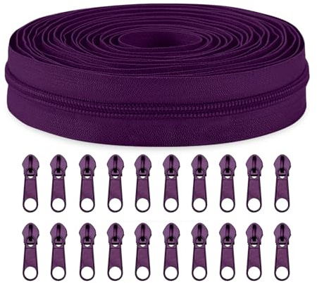 Sawoake #3 Nylon Coil Zippers by The Yard Bulk 10 Yards with 20pcs Zipper Sliders for DIY Sewing Tailor Craft Bag Garment Home Textile…(Palatinate)
