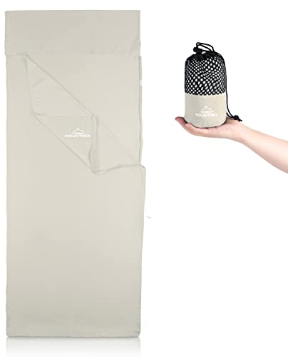 MOUNTREX® Hüttenschlafsack - Schlafsack Inlett mit durchgängigem Reißverschluss (220 x 90cm) - Outdoor & Indoor Sommerschlafsack, Innenschlafsack - Kleines Packmaß & Besonders Weich (Ecru)