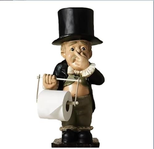 Funny Toilet Paper Holder Stand Toilet Butler with Roll Paper Holder Novelty Resin Butler Holding Paper Roller Stand Sculpture for Home Bathroom Kitchen Wall Mount (Large)