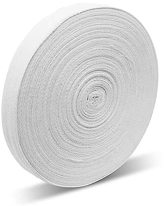 LucyStudio fiskbensmönstrad vävtejp 25 mm 45 m bomull vimpel tejp svart/vit/naturlig vit sömnad bindande rulltejp för gör-det-själv klädsel sömnad fållning passpoal klänningstillverkning (vit)