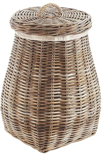 Kobolo Wäschekorb Rattankorb Aufbewahrungskorb mit Deckel - aus Rattan - kubu grey - grau