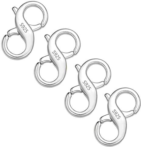 Sterling Silber 925 Doppel Kettenverschluss, ALEXCRAFT 4 Stück Silber 925 Doppelter Karabinerverschluss Schmuckverschluss Hummerschere Verschluss für Halskette Armband Ketten Schmuckherstellung
