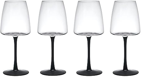 Mikasa Palermo Juego de 4 copas de cristal para vino blanco, 400ml, Juego de copas para vino blanco con tallo negro, Cristal 100% libre de plomo - Caja de regalo y apto para lavavajillas