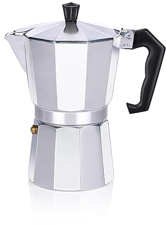 alpina Cafetiere Italienne - Percolateur 270 ML - Cafetières Italiennes - Cafetière Italienne Inox ⌀10 x 19 CM - Cafetière Italienne 6 Tasses - Également sur Gaz/Halogène/Céramique - Aluminium