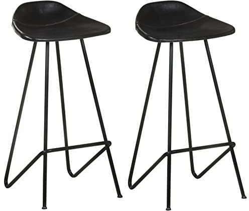 Camerina Barhocker 2 STK. Schwarz Echtleder Barhocker Einzeln Barhocker Modern
