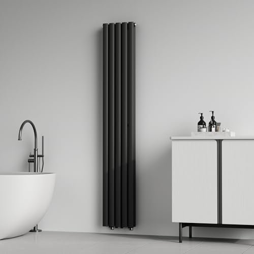 [neu.haus] Termosifone da Parete Radiatore Design Riscaldamento ad Acqua Calda Termoarredo a Pannello Doppio con Elementi Tubolari 180 x 30 cm - Nero
