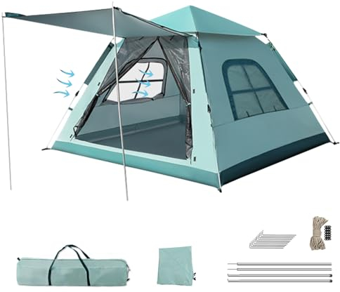 BAGZY Zelt 4 Personen Groß Camping Zelt Wurfzelte Sekundenzelt Zutozelt UPF50+ Sonnenschutz Wasserdicht Familienzelt 210x210x140cm Pop Up Zelt mit Windseil + Zeltstangen [Himmelblau]