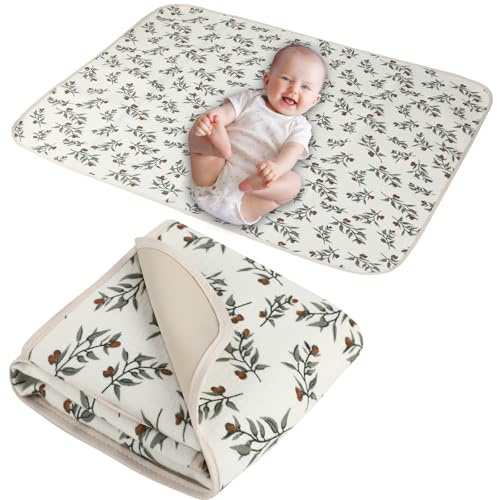 Baby Diaper Changing Pad, 19.7x25.6 Waterproof Changing Pad Liners with 100% Muslin Cotton Front Top and Leather Back, Soft and Absorbent Portable Changing Mat for Travel, Changing Station