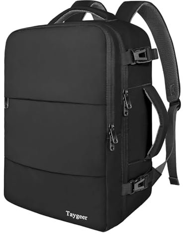 Taygeer EasyJet Handgepäck 45x36x20, Handgepäck Rucksack Flugzeug Herren, 15,6 Zoll Laptop Reiserucksack mit USB Ladeanschluss Leichtgewicht Cabin Bag Business Arbeit für Damen Teenager, Schwarz