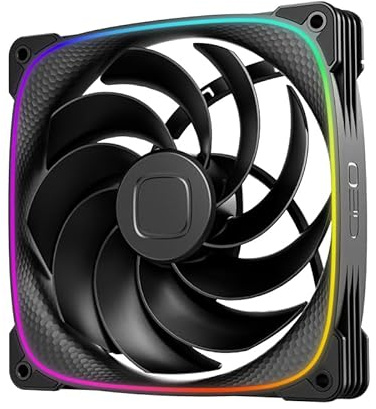 Geometric Future Squama 2503R Reverse Blade RGB PWM Fan - 140mm - 1 Pack – Performance & Silent Balance - Dual Lighting Loop - 5V 3pin addressable RGB - 4pin PWM - Black(GEO-S2503RB-14S)