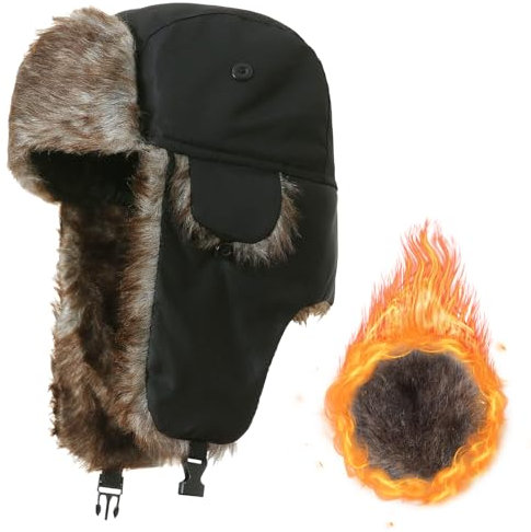 DKDDSSS Unisex Winter Warme Fliegermütze, Wintermütze mit Ohrenklappen Damen Herren Winddicht Trappermütze Russische Mütze Ushanka Kunstfellmütze Bombermütze für Skaten Radfahren Snowboarden