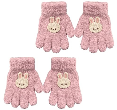 TUONYIS 2 pairesGants Hiver pour Enfant Gants Chauds pour Enfants Gants Tricotés d'Enfants Gants Chaud Plein-doigts Tricotés Gants en Pleins Doigts pour Garçon Fille 1-3 Ans, Taille unique (Rose)
