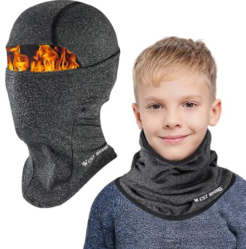AYPOW Pasamontañas Térmico de Invierno Niños, Multifunción Prueba de Viento Forro Polar Cálido Máscara de Esquí Ciclismo Sombreros Gorro con Calentador de Cuello, Mascarilla para 4-12 Años Niños Niñas