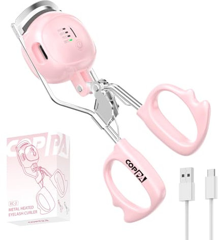 COPPA Piegaciglia Riscaldata, EC-2 Piegaciglia Elettrico in Metallo Design Classico a Clip con 4 Temperature e Grip Antiscivolo & Senza Pizzicare o Tirare Lunga Durata - per un Uso Facile, Rosa