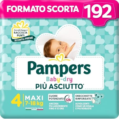 Pampers Baby Dry Maxi, 192 pannolini, taglia 4, Maxi (7-18 kg)