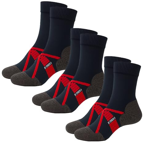 Kaiera - Trek Light – 3 Paia di Calze da Trekking Leggere in Lana Merino (tg 40-43) Nero Rosso, Made in Italy traspirante, termoregolante, ultra comoda e morbida per hiking estivo