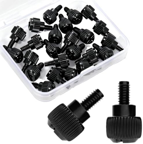 Impnit 24 Pcs Computer Case Thumb Screws(6-32Thread, M3.5x6) PC Case Fastener Thumb Screws,for Cover/Power Supply/PCI Slots/Hard Drives 6-32 Thread Screws Black
