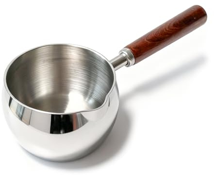 Milk & Butter Warmer Pot, 17oz Stainless Steel Small Sauce Pan with Wooden Handle, SUS304 Induction Compatible for Heating Milk, Melting Butter, Chocolate, Warming Syrup, Easy to Clean(BP-01)