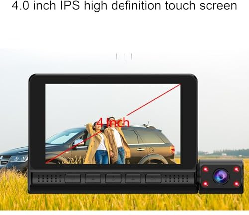 Ausla Cámara de Tablero Frontal y Trasera, Cámara de Tablero Giratoria de 3 Canales Full HD 1080P con Pantalla Táctil IPS de 4 Pulgadas, Detección de Movimiento y Grabación en Bucle
