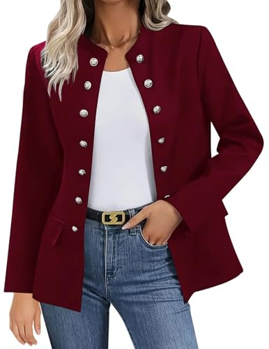 Stående krage dubbel knapp blazer för kvinnor Storbritannien, stretch damer öppen framsida