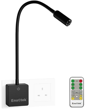 ENUOTEK Flexible LED Wall Mounted Spotlight Bedside Reading Light | Power Plug, Touch Switch and Remote Control, 3W 280Lm Neutral White Lighting 4000K, 1 Lamp and 1 Remote Controller