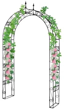 Defacto Arco para rosas de metal en negro, 240 x 38 x 140 cm (alto x ancho x alto), arco, arco de rosas, resistente a la intemperie, con adorno, enrejado de rosas, inoxidable, para jardín DF15