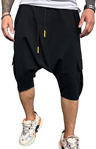 YOUCAI Pantalones Cortos Harem para Hombre Pantalones Deportivos Casuales 3/4 Cómoda Cintura Elástica