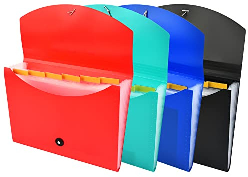 Carpeta de archivos expandible con etiquetas, carpeta de archivos de acordeón de 7 bolsillos, organizador de documentos con cremallera ampliable, carpeta de acordeón de papel de letra A4, paquete de 4
