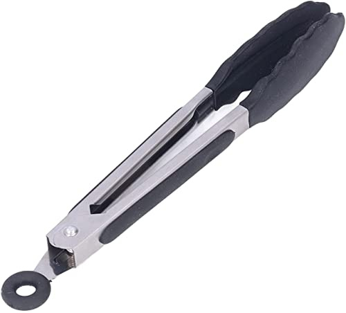 Pinze da cucina antiscivolo da 27 cm, in acciaio inox di alta qualità, pinze da cucina in silicone per barbecue, servire, friggere e cucinare, nere (27 cm)