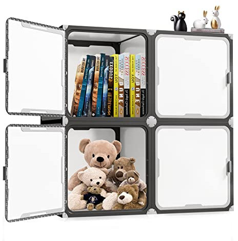 Natsukage Organizador de almacenamiento de cubos con puertas, 4 organizadores de armario y estantes de almacenamiento, estantería modular portátil para dormitorio, niños, armario, baño, oficina