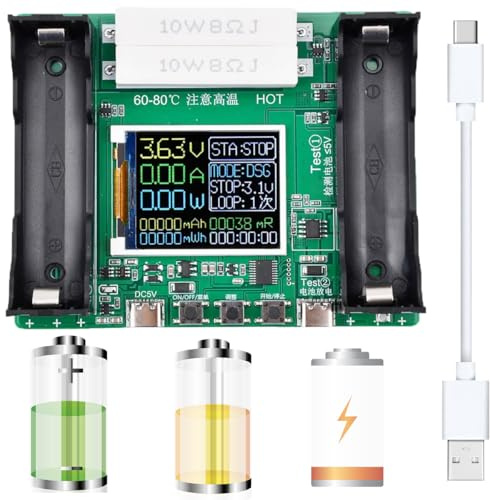 Youmile 18650 batterikapacitetstestare, digital LCD-skärm, automatisk laddning och urladdning, intern resistans, typ C-port med USB-kabel