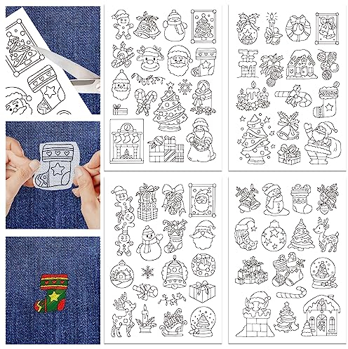 GLOBLELAND 4 Blatt Weihnachtsmuster Wasserlösliche Handnähstabilisatoren Für Stoff Stickerei Stichübung Stickaufkleber Abwaschbare Stabilisatoren Für Stickanfänger