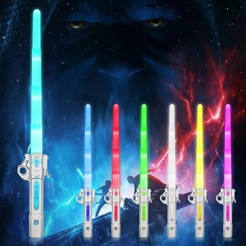 EKKONG Lichtschwerter für Kinder,Einziehbare Lichtschwerter,Lichtschwert Spielzeug,LED Lichtschwert,7 Farben Lichtschwert für Halloween Geburtstag Karneval Party Spielzeug Geschenk (Silber)